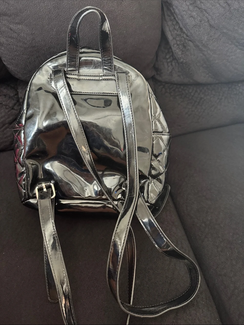 Forever 21 Quilted Patent Mini Backpack - Black